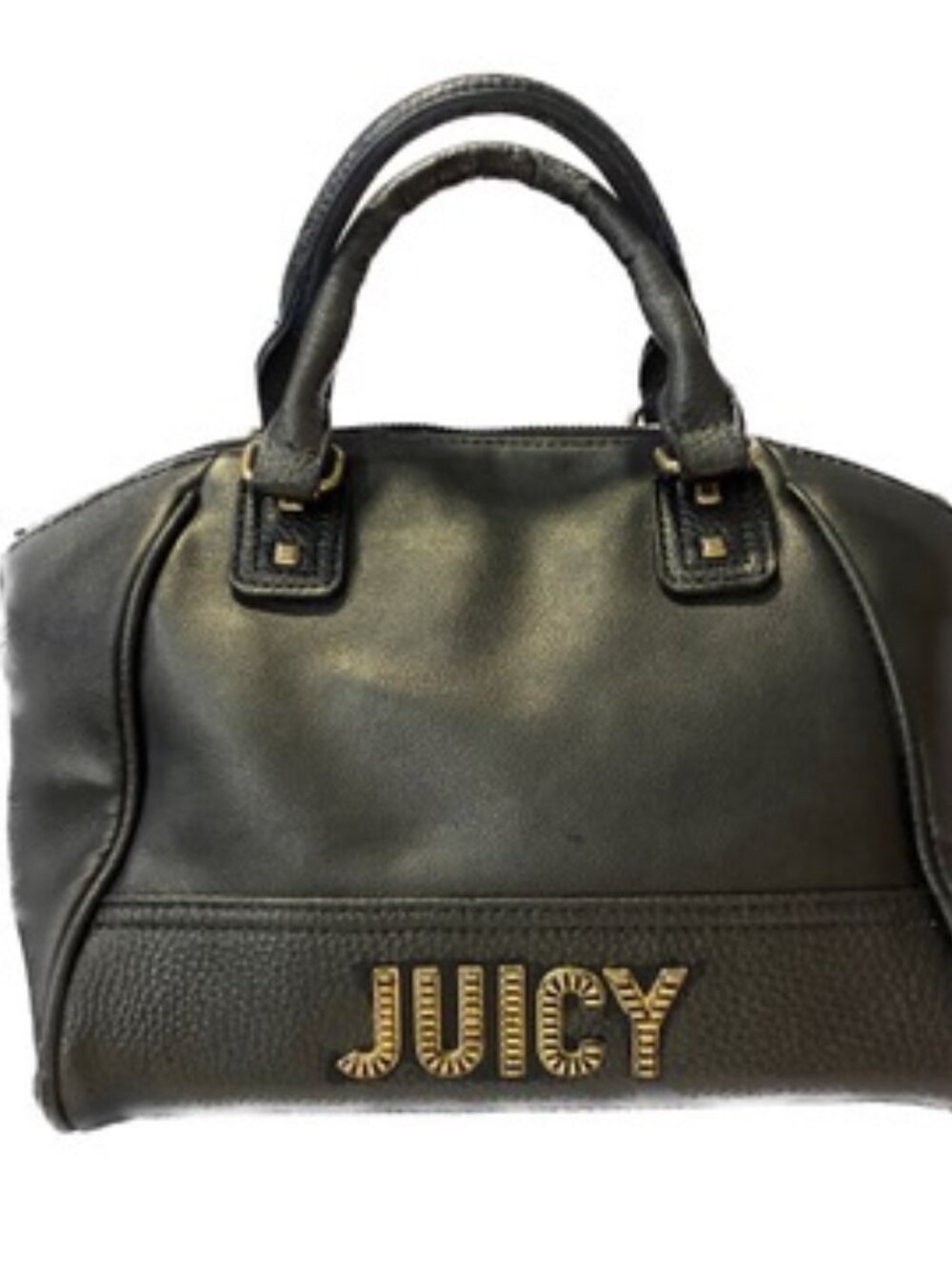 Juicy Couture Black Faux Leather Dome Satchel Bag Bowler Gold Hardware 9.5"